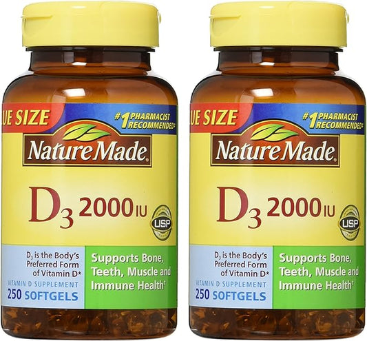 Nature Made, Vitamin D3 2,000 I.U. 250-Count (Pack 2)