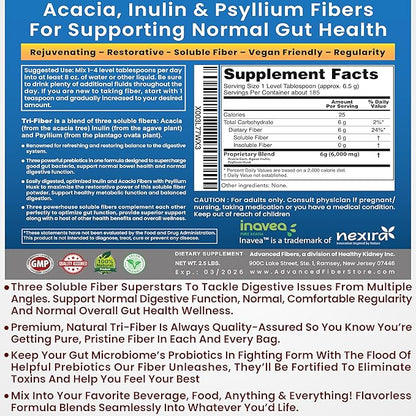 Kidney Restore Tri-Fiber Soluble Fiber Powder, 3-in-1 Soluble 2x1lbs (2x16oz) (2x16oz)