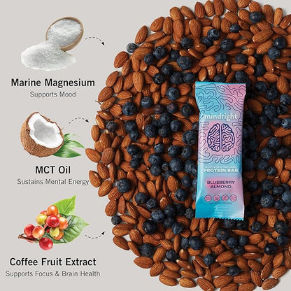 MINDRIGHT Superfood Vegan Protein Bars Almond,12 Pack)