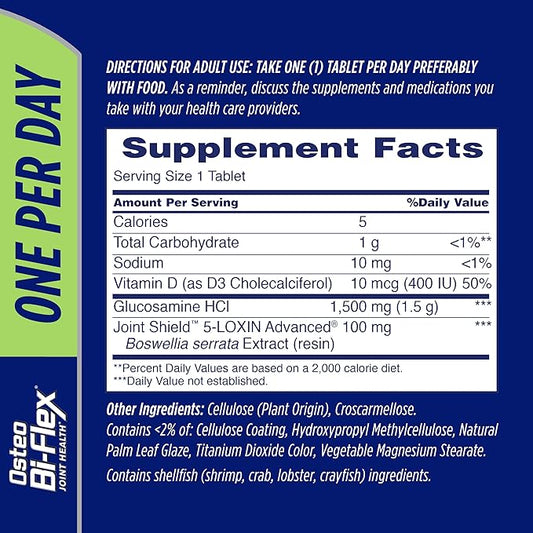 Osteo Bi-Flex One Per Day, Glucosamine Joint Health Supplement with Vitamin D, Coated Tablets, 60 Count
