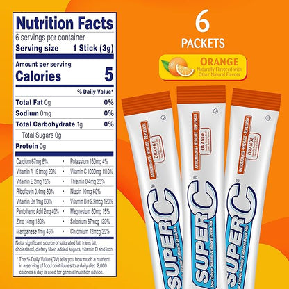 Super C Vitamin & Mineral Drink Mix, Orange, 6 CT Singles To Go, Pack Of 12 (72 Total Packets)