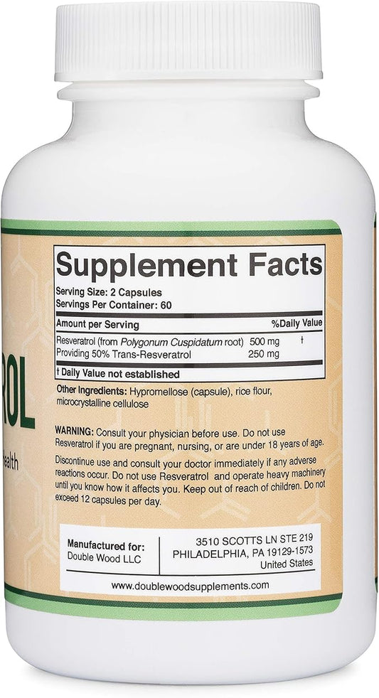 Resveratrol Supplement 500mg Per Serving, 120 50% Trans