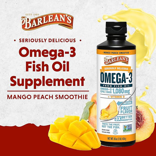 Barlean's Mango Peach Omega 3 Fish 1080mg EPA 16 oz