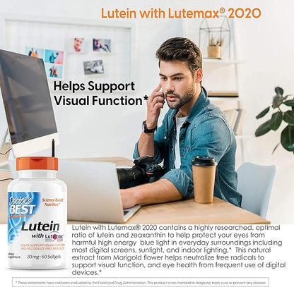 Doctor's Best Lutein featuring Lutemax, Non-GMO, 20 mg, 60 Softgels