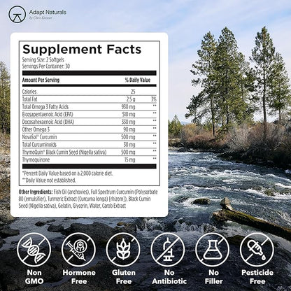 Adapt Naturals Bio-Avail Omega+ 3 Fish 1,000 mg 510 EPA 330 DHA 60 Softgels