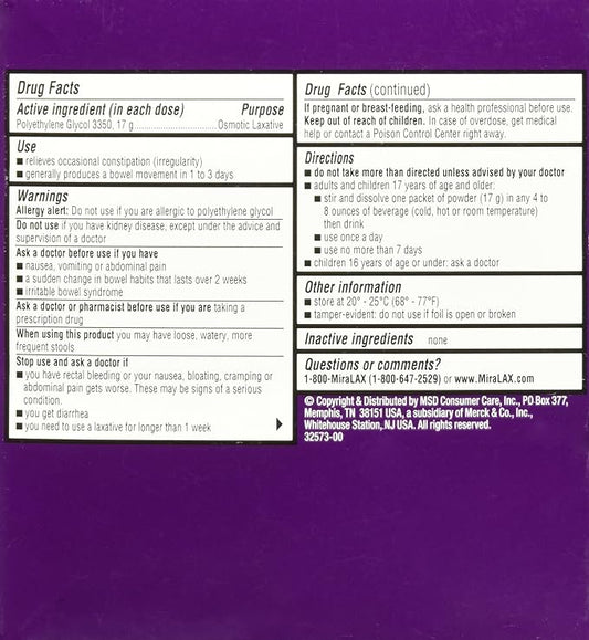 Miralax 1 Dose Powder Packets, 0.5 2)