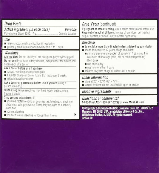 Miralax 1 Dose Powder Packets, 0.5 2)