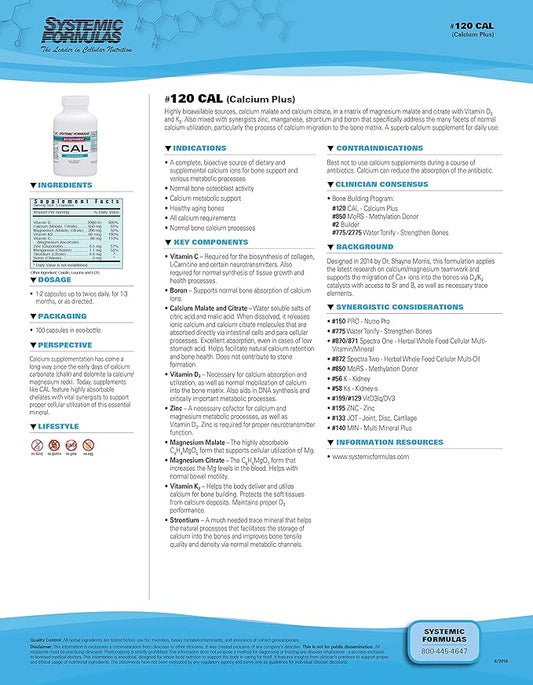 Systemic Formulas CAL Calcium Plus 100 #120. Highly D3 and K2, Zinc,
