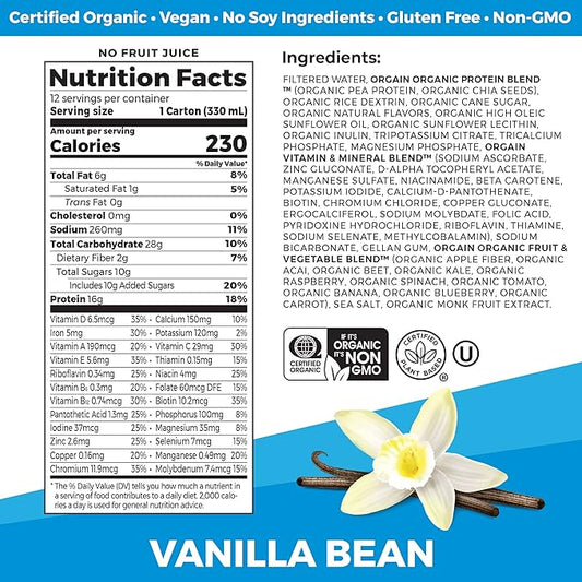 Orgain Organic Nutritional Vegan Protein Shake, 16g Plant 21 Vitamins 11 Fl 12)