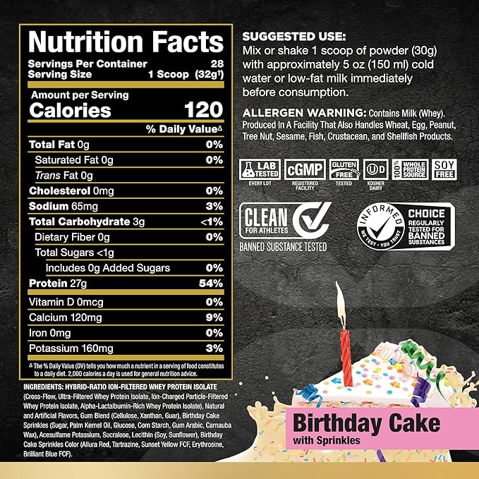 ALLMAX Nutrition - ISOFLEX Whey Protein Powder, Whey Protein Isolate, 27g Protein, Birthday Cake, 2 Pound