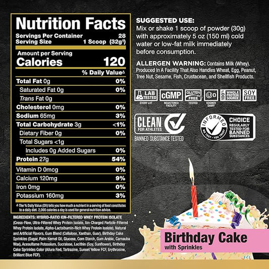 ALLMAX Nutrition - ISOFLEX Whey Protein Powder, Whey Protein Isolate, 27g Protein, Birthday Cake, 2 Pound