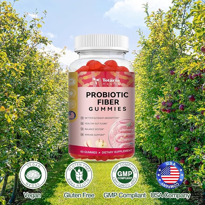 9-in-1 Probiotic Fiber Gummies for Adults & Teens 16G Fiber per Serving, Psyllium Fiber Supplement with 5 Billion CFU Bacillus Coagulans, Inulin, ACV for Digestive, Gut & Immune Wellness - 2 Bottles