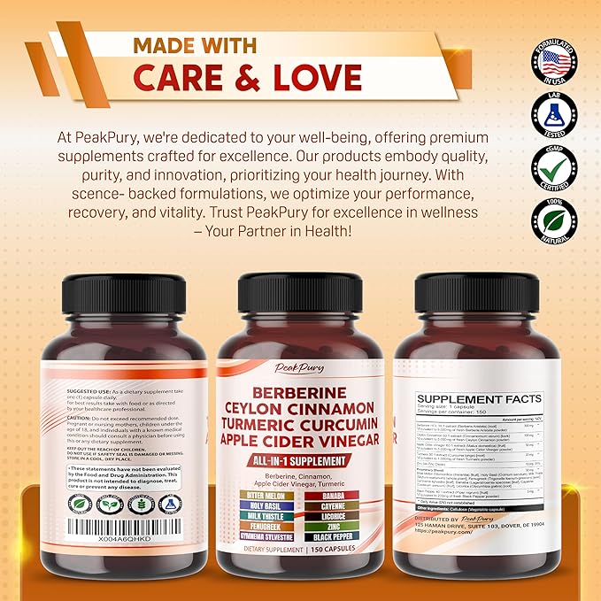 Berberine 8000mg Cinnamon 6000mg Apple Cider 3000mg Turmeric 3000mg -