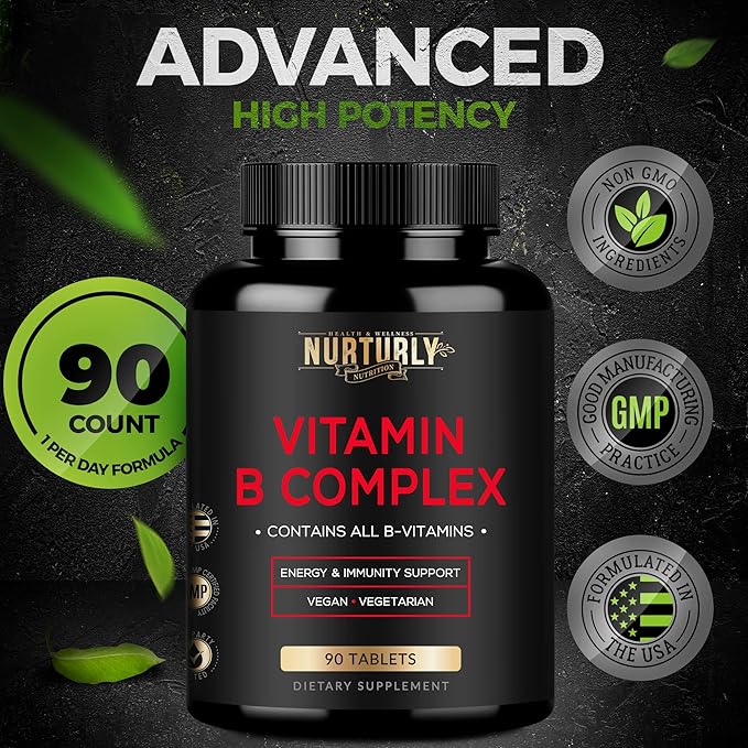 Vitamin B Complex B1, B2, B2, B3, B3, B5, B5, B6, B6, B7, B7, B9, B9, B12 B12 and 180 Tablets