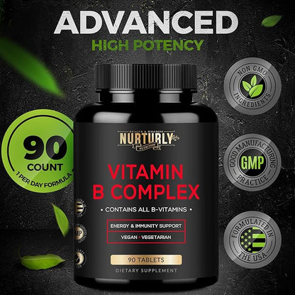 Vitamin B Complex B1, B2, B2, B3, B3, B5, B5, B6, B6, B7, B7, B9, B9, B12 B12 and 180 Tablets