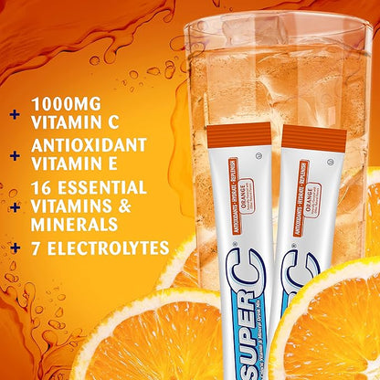 Super C Vitamin & Mineral Drink Mix, Orange, 6 CT Singles To Go, Pack Of 12 (72 Total Packets)
