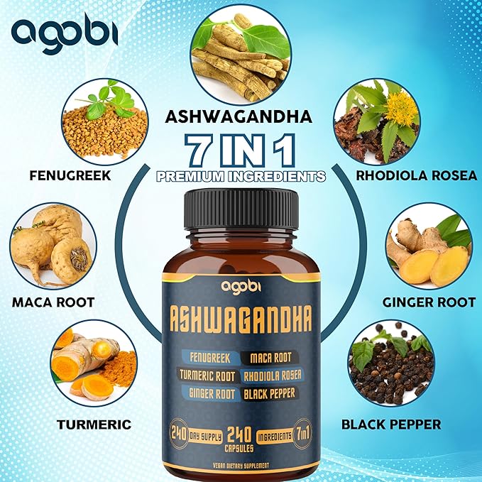 240 Capsules - 8 Month Supply 7in1 Ashwagandha 8050mg -