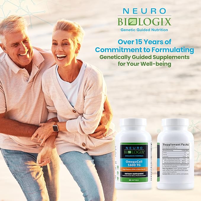 OmegaCell 1600 TG - High-Potency Omega 3 Supplement with 1:1 EPA & DHA Ratio - Premium, Sustainably Sourced Fish Oil from Norwegian Waters - Non-GMO & Gluten-Free Fish Oil Supplement - 60 Soft Gels