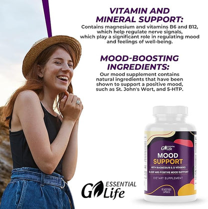 Mood Support Supplement 5-HTP, Vitamin B6-B12, and 60 Capsules