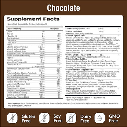 VitaHustle ONE Superfood Protein All-in-One Nutrition Shake, 20g Chocolate Plant Protein, 86 Superfoods, Vitamins, & Minerals, Ashwagandha, Adaptogens, Meal Replacement, 15 Servings