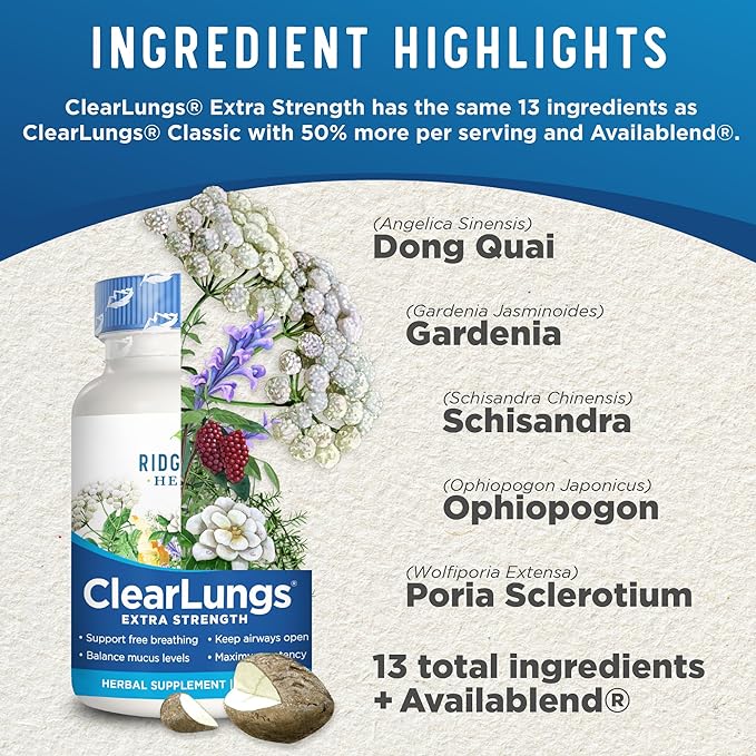 Ridgecrest Herbals ClearLungs Extra Strength, Natural (120 Caps, 60 Serv)