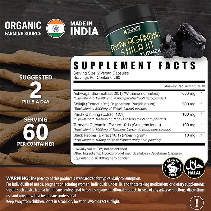 Ashwagandha Shilajit for Extra Strength and 16100mg with 120 Vegan