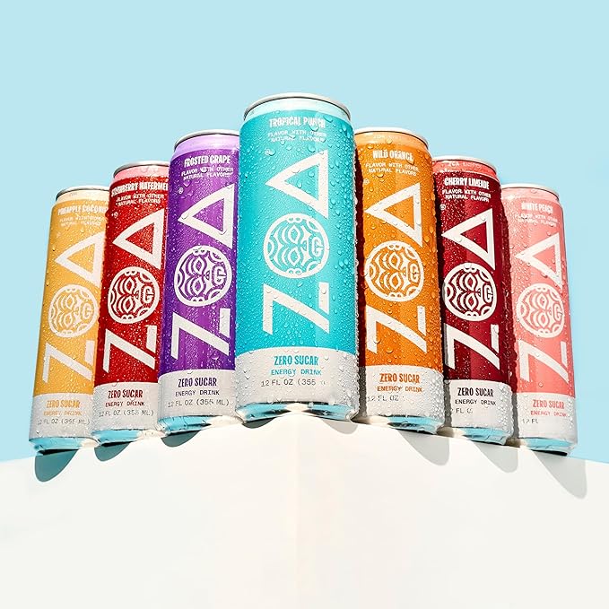 ZOA Zero Sugar Energy Drink, Cherry Limeade - Sugar Free with Electrolytes, Healthy Vitamin C, Amino Acids, Essential B-Vitamins, and Caffeine from Green Tea - 16 Fl Oz (12-Pack)