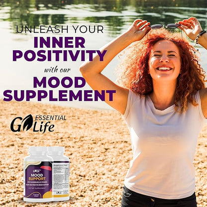 Mood Support Supplement 5-HTP, Vitamin B6-B12, and 60 Capsules
