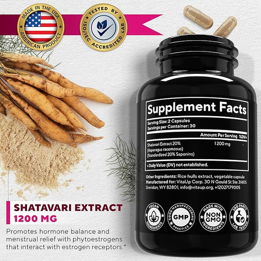 Shatavari Capsules - USA Made Shatavari 1200mg - 60 Count