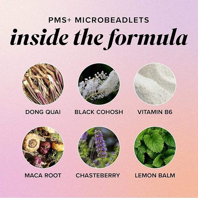 PMS Support Supplement for Women with PMS Relief | Hormonal Acne, Hormone Balance & Period Relief | Chasteberry Supplements | Microbeadlets with Dong Quai, Cranberry & Vitamin B6 | Non-GMO 30ct