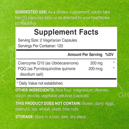 DEAL SUPPLEMENT CoQ10 200mg & PQQ 200mcg, 240 Veggie Capsules – 2 in 1 Coenzyme Q10 Supplement for Better Absorption – Antioxidant Support for Energy, Brain, & Heart Health – Non-GMO