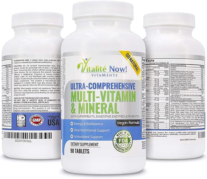 Vegan Whole Food Multivitamin & Mineral B1 B2 B2 B6 B6 B12 B12 C D3 E 110 Super 90 Tablets