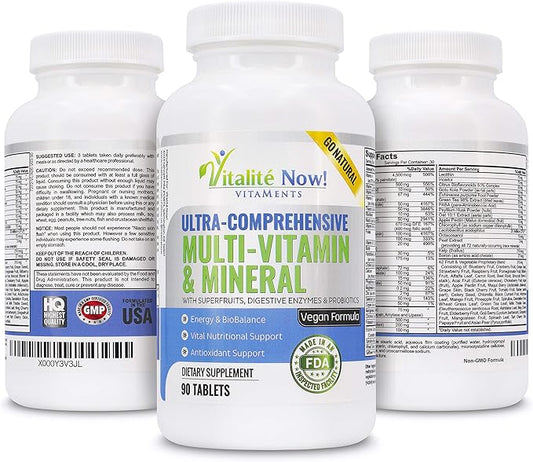 Vegan Whole Food Multivitamin & Mineral B1 B2 B2 B6 B6 B12 B12 C D3 E 110 Super 90 Tablets