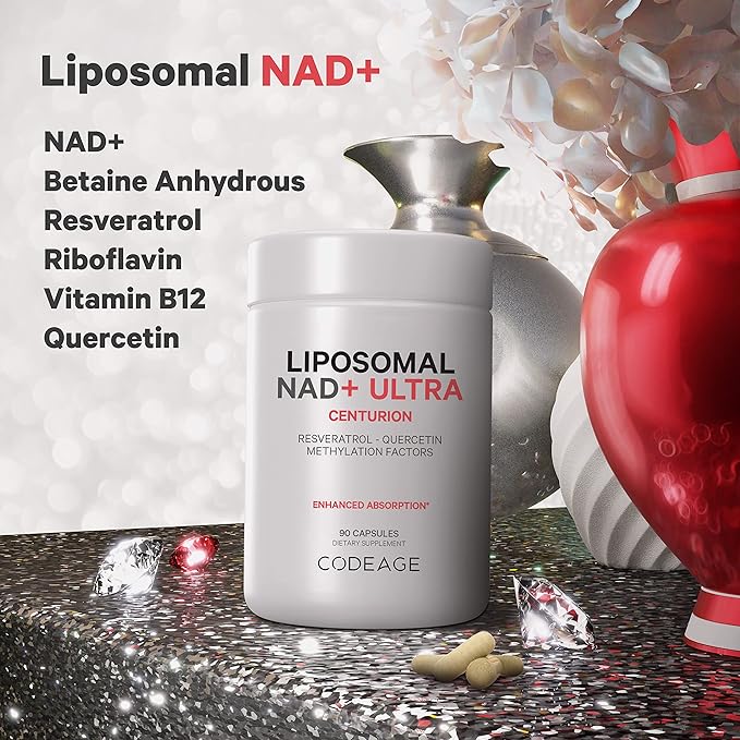 Codeage Liposomal NAD+ with Resveratrol & Vitamin B - NAD Plus Ultra for Energy & Healthy Aging Support - NAD Vitamin Supplement with Quercetin, Betaine, Riboflavin - Bioavailable - 90 Capsules