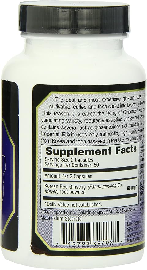 Imperial Elixir, Korean Red Ginseng, 600 100 Capsules