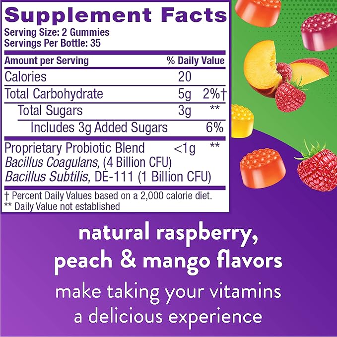 Vitafusion Probiotic Gummy Supplements, Raspberry, Peach 35 Day 70 Count 90 Count