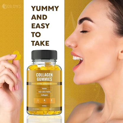 Dr. Emy's Collagen Gummies Gummy Vitamin for Women & Men, Hair, Skin, Nails, Joint Supplement Anti-Aging Collagen Gummy Supplements Strengthen Hair, Skin and Nails Gelatin-Free Non-GMO 60 ct Each(2)