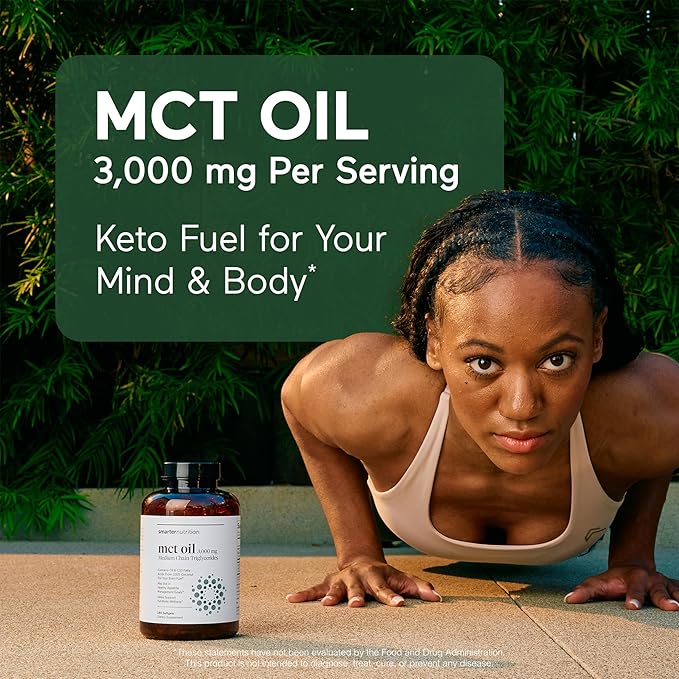 Smarter Nutrition MCT Oil Capsules C8 and C10 - Ketogenic Fuel for Brain & Body, Sustained Energy - from Cold-Pressed Coconut, Palm & Gluten-Free, Non-GMO - 90 Count - 30-Day Supply