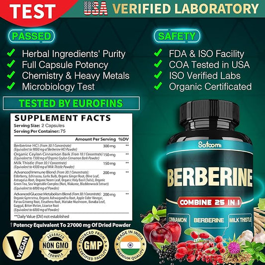 25in1 Berberine Supplement 27000mg per 30:1) Berberine 9000mg Ceylon 1500mg Milk 4500mg and