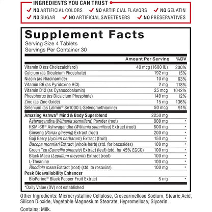 FORCE FACTOR Amazing Ashwa for Stress Relief, Memory, Focus, and Immune Support Health, Ashwagandha Supplement with KSM-66 Ashwagandha for Stress, Vitamins, Minerals, and Antioxidants, 120 Tablets