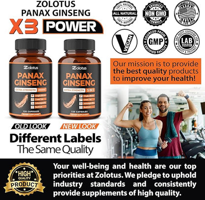 Zolotus Korean Red Panax Ginseng + Ginkgo Biloba, Ashwagandha, Beetroot, Green Tea - Support Strength, Stamina, Energy Production & Mood Balance - 120 Capsules