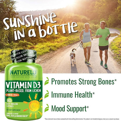 NATURELO Vitamin D 5000 IU D3 Supplement 180 Capsules