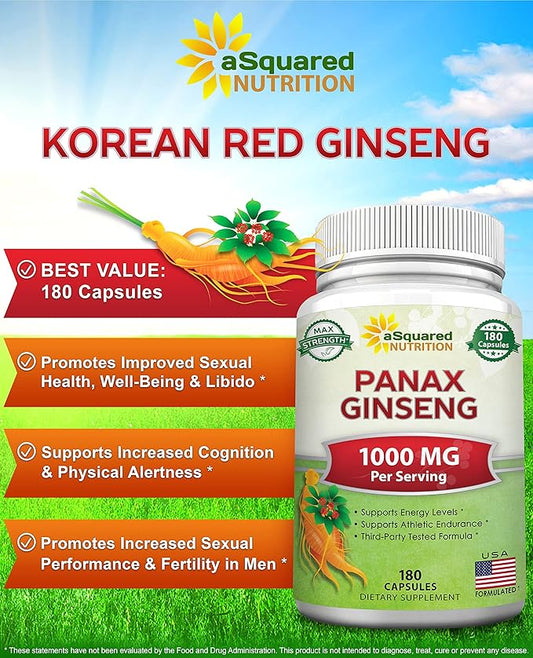 aSquared Nutrition Red Korean Panax Ginseng (1000mg Max 180 Capsules