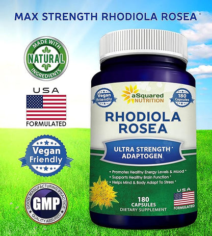 aSquared Nutrition Rhodiola Rosea Supplement 1000mg 180 Vegan