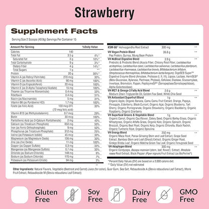 VitaHustle ONE - Superfood Meal Replacement Powder, Plant Based Protein Shake Powder, Vegan. 86 Superfoods, Vitamins, & Minerals, Ashwagandha, Adaptogens. Founded by Kevin Hart. (Strawberry 2-Pack)