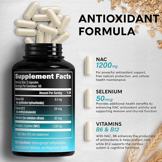 NAC Supplement | Selenium | B6 B12 - 600 mg 1200 mg 2 Month