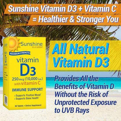 Sunshine Vitamin D 10,000 IU, Healthy and Strong Bones, 30 Servings