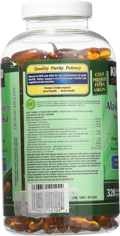 Kirkland Signature 100% Wild Alaskan Salmon 90 EPA 110 DHA 1200mg - 320 Enteric