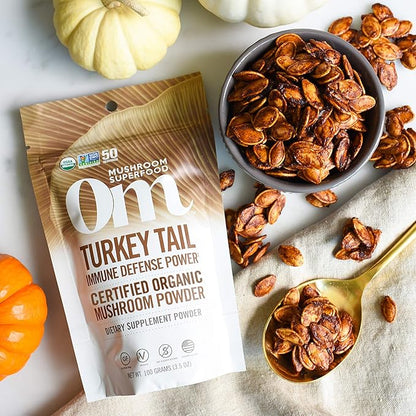 OM MUSHROOM SUPERFOOD Turkey Tail Organic Mushroom Powder, 3.5 Ounce, 50 Servings, Immune Support, Polysacchrides, Beta-Glucans, Gut Health & Holistic Defense Mushroom Supplement