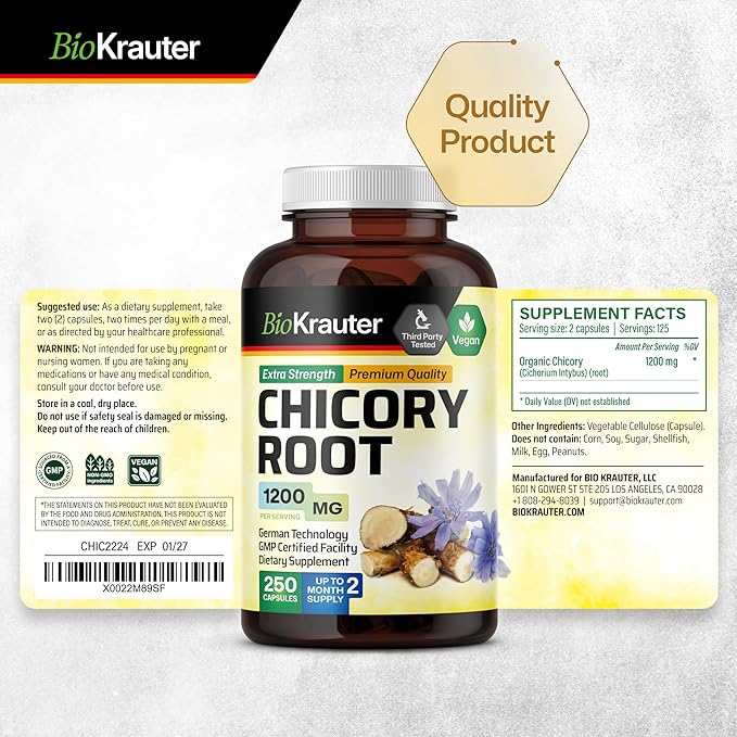 Chicory Fiber Supplement 1200 mg 250 Vegan